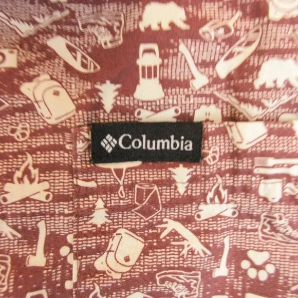 Columbia Camp Shirt Size M Burgandy Red Short Sleeve Bushcraft Motif - Picture 3 of 12